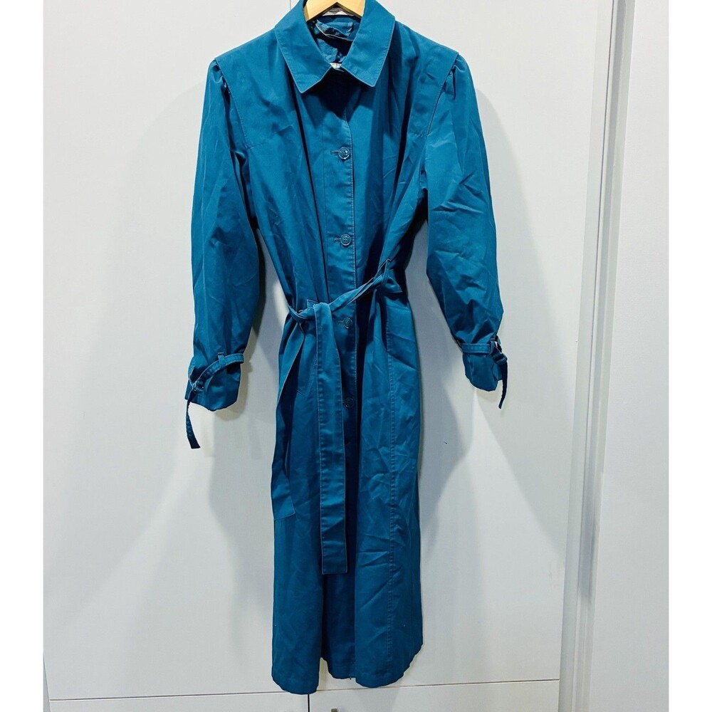 Vintage Teal Full Trench Coat Misty Harbor Belted Raincoat RARE Colorway Size 12